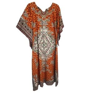 Elegant Orange and Black Patterned Maxi Dress